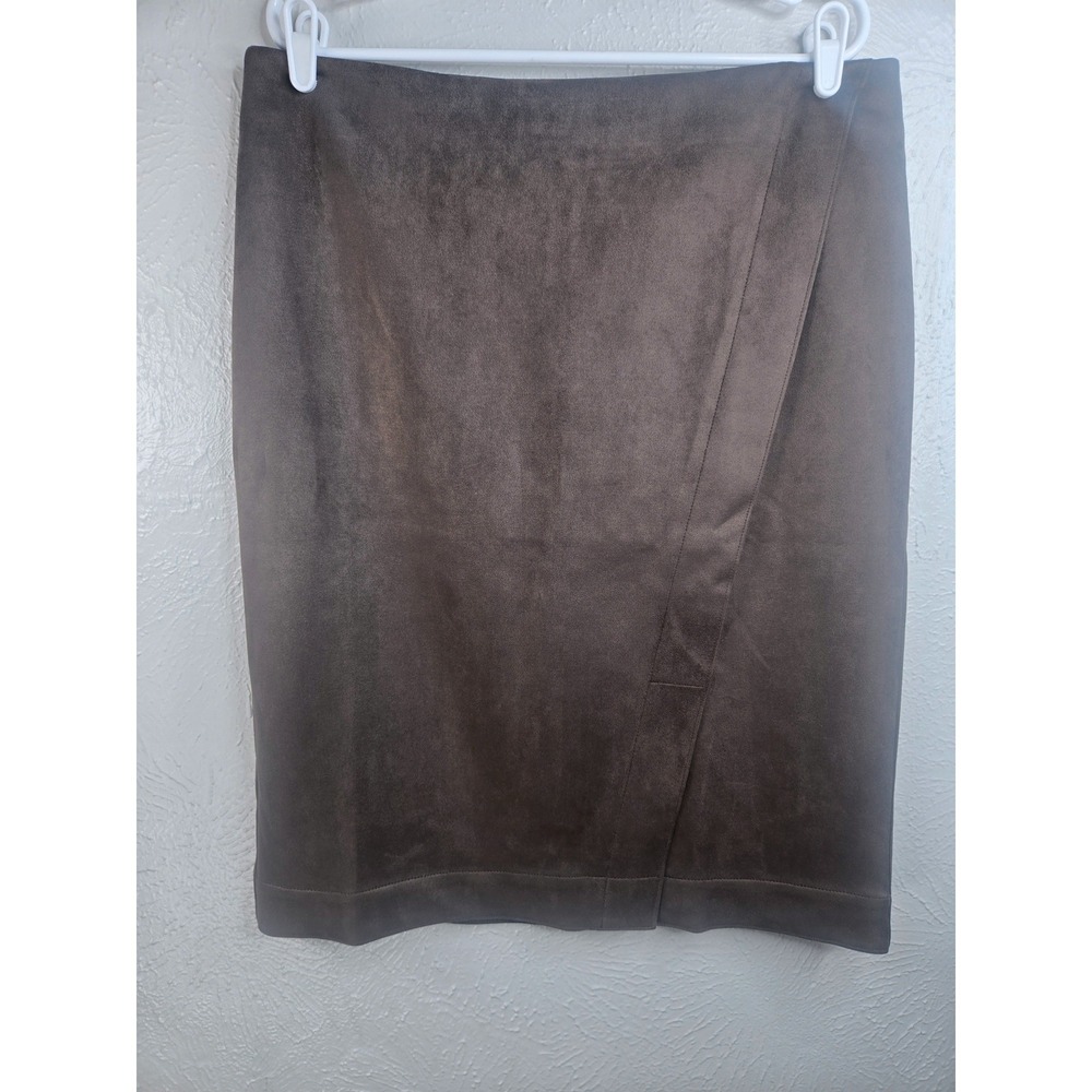 Ann Taylor Asymmetric Pencil Skirt Dark Brown Western Faux Suede Straight Office